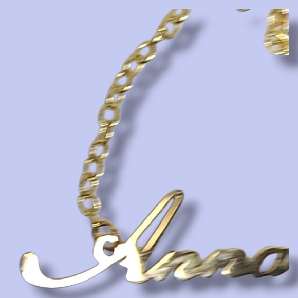 Dainty Gold‎ Tone "Anna" Spell Out Pendant Necklace 17" - Picture 3 of 6